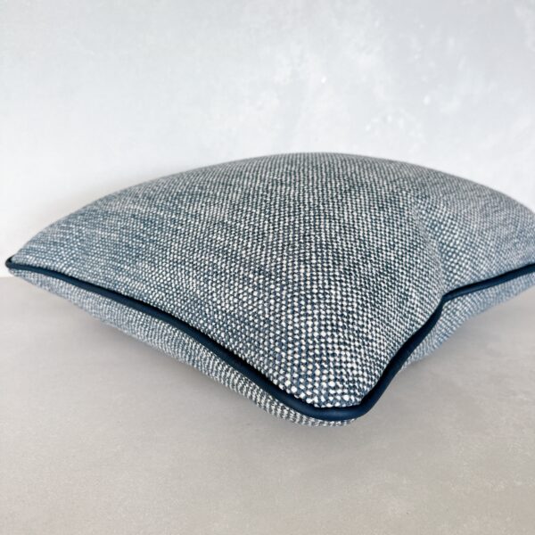 Denim Blue Leather Trim Linen Cushion