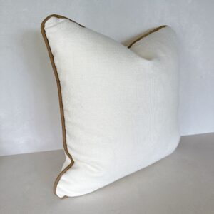 Oyster/Tan Leather Trim Linen Cushion