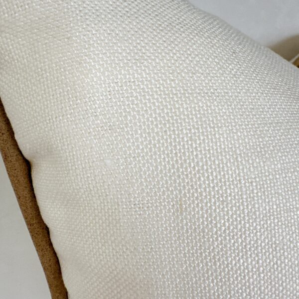 Oyster/Tan Leather Trim Linen Cushion