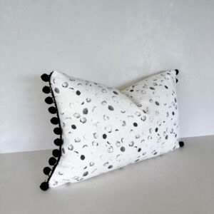 White/Black Inkspot Midi Cushion with Pom Poms