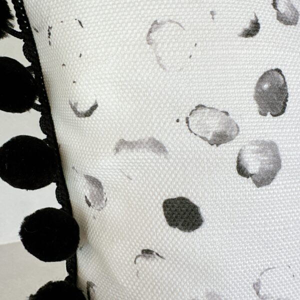 White/Black Inkspot Midi Cushion with Pom Poms