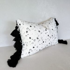White/Black Inkspot Midi Cushion with Tassels
